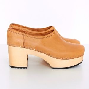 Swedish Hasbeens Bettan Clog Nature 39 9 Platform Leather Wooden Natural